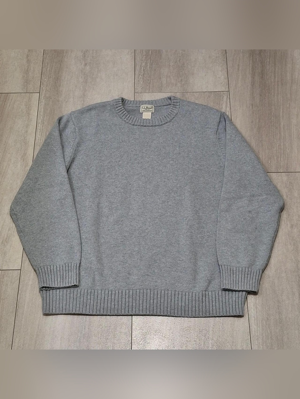 L.L. Bean Mens Sweater L 100% Cotton Crewneck Knit Pullover Gray